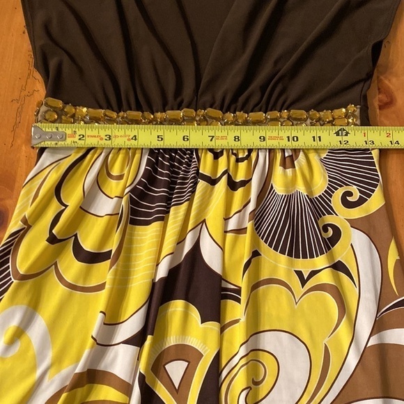 Forever Vintage Y2K Dress Brown and Yellow Print With Gold Gems Size Small - Picture 5 of 7